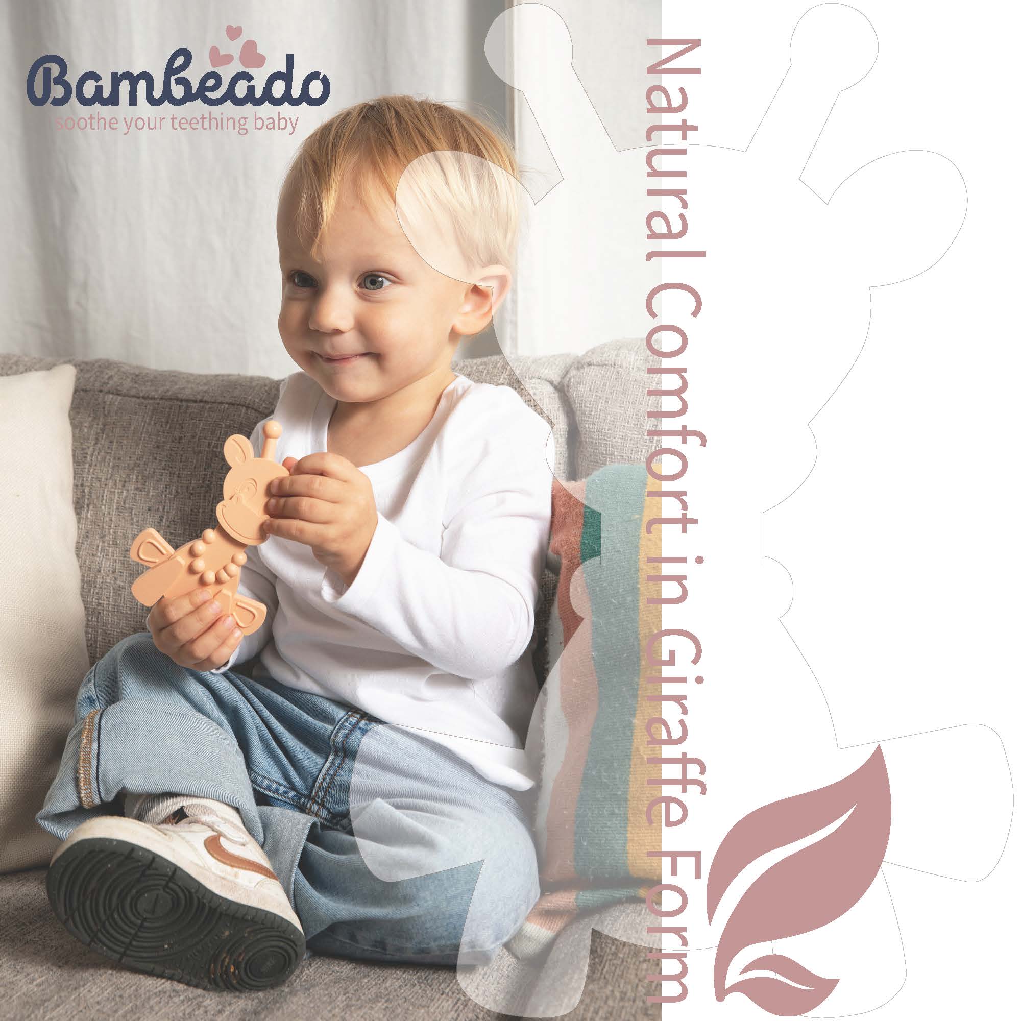 The Little Bamber - Pink - Natural Rubber & Baltic Amber Teething Toy