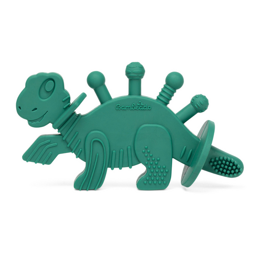 Dibly - Green - Baltic Amber & Natural Rubber Dinosaur Teether with Toothbrush Tail