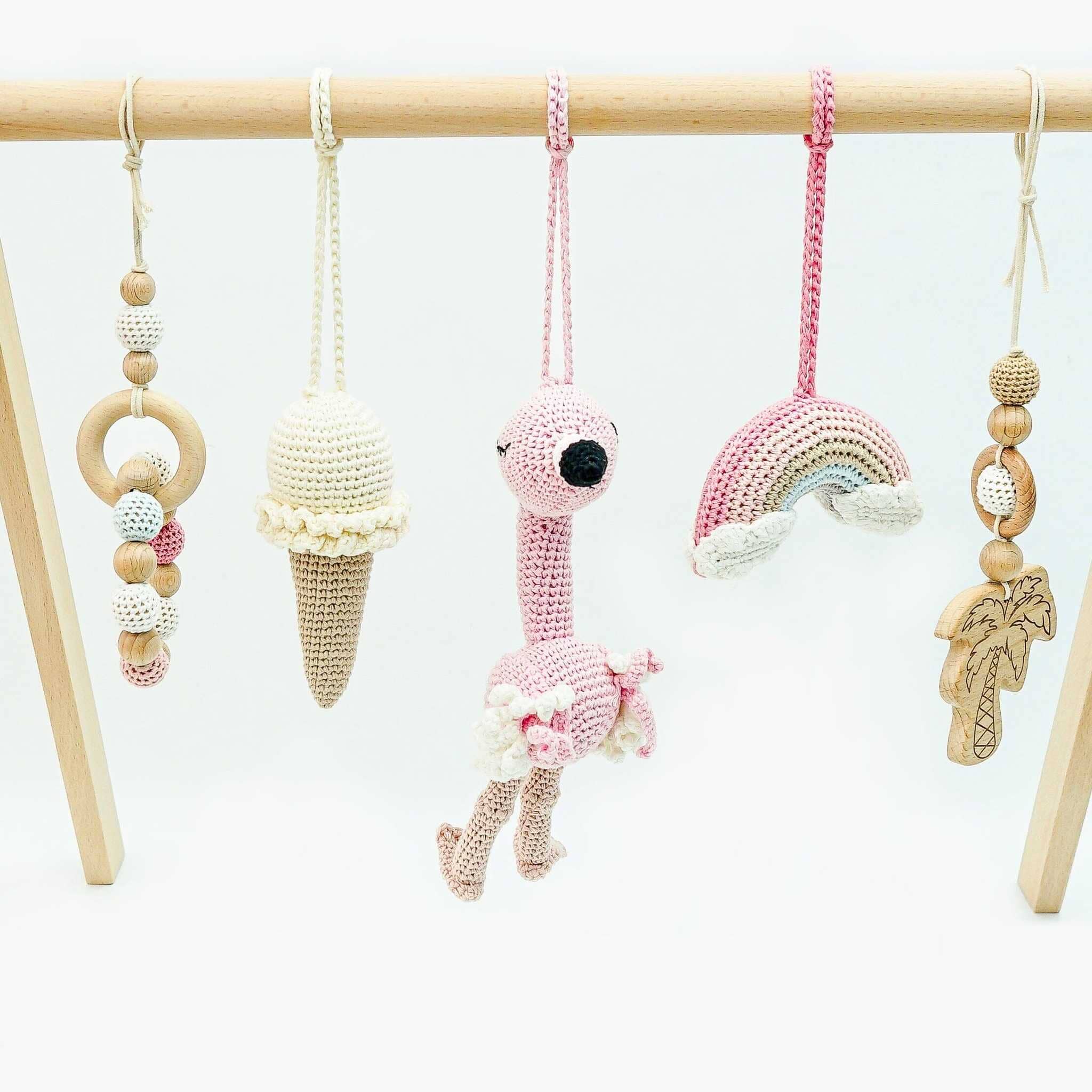 Handmade Crochet Toys for Baby Gym | Flamingo Dreams