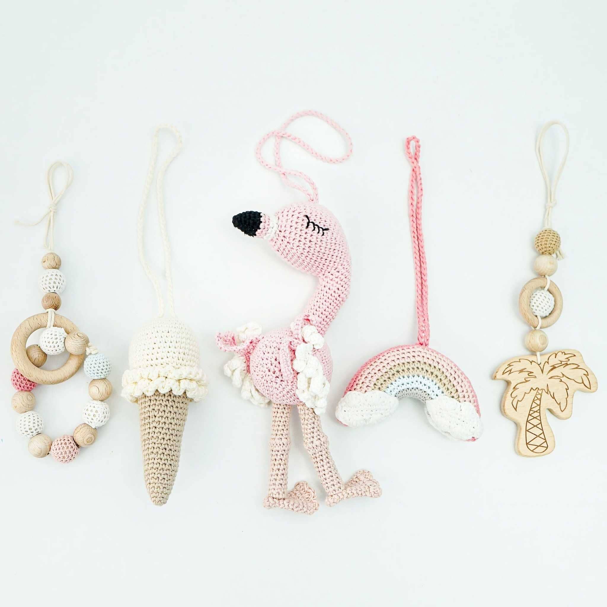 Handmade Crochet Toys for Baby Gym | Flamingo Dreams